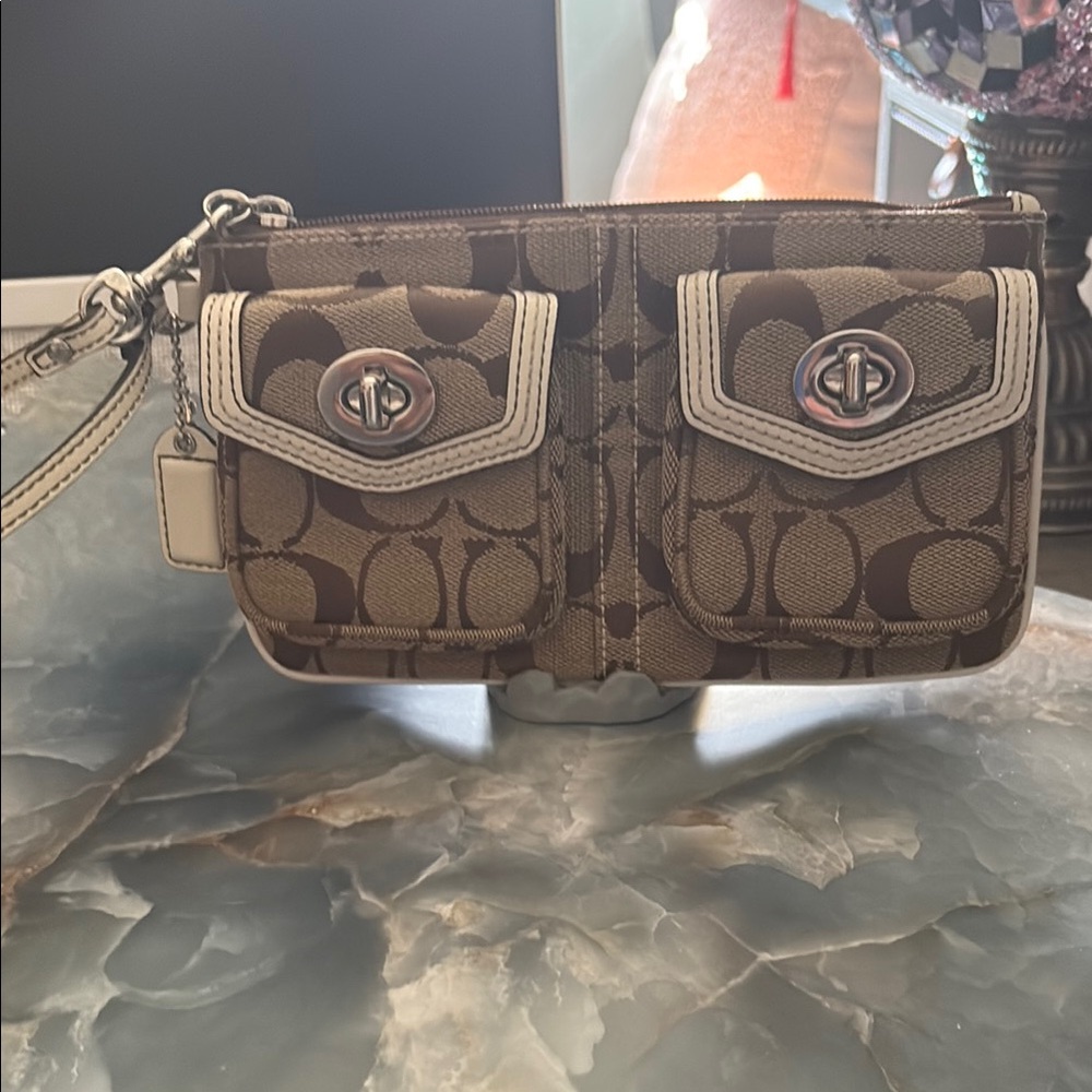 Coach Brown and Tan Clutch Wristlet